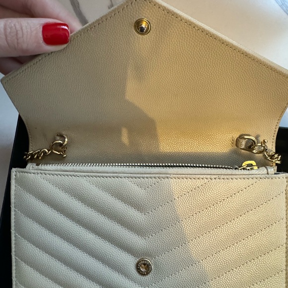 Yves Saint Laurent Cassandre Envelope Chain Wallet in Dark Beige - Picture 8 of 9